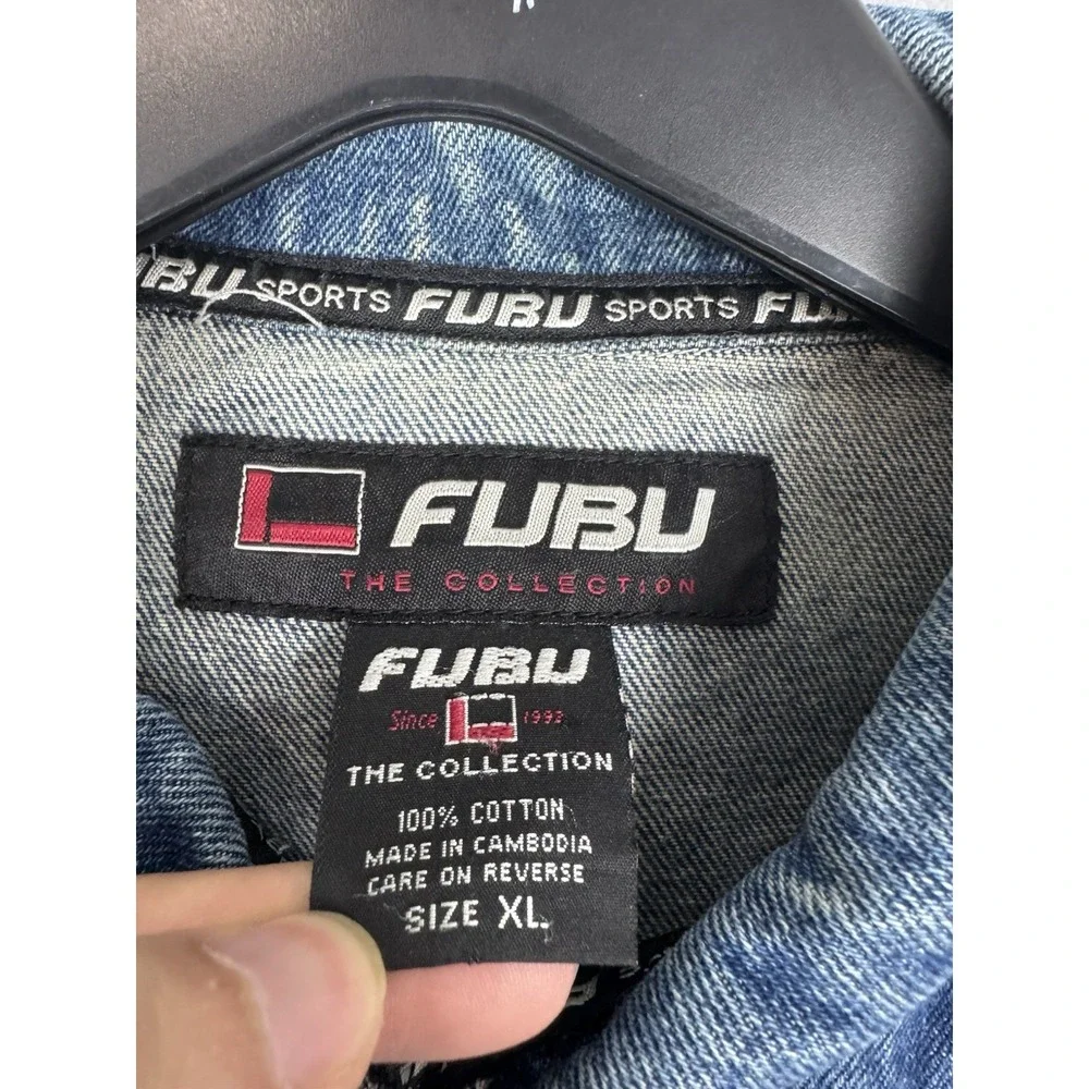 Vintage Fubu Collection Denim Blue Jean Trucker Jacket Pocket Button Mens XL Y2K